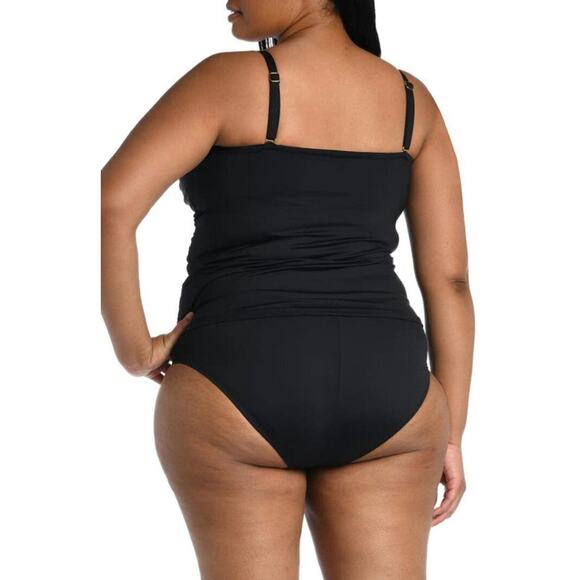 La Blanca Island Goddess Twist Black Ruched Tankini Top 22W NEW - Picture 2 of 6